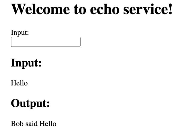 Formulário da Web mostrando a resposta do serviço Echo.