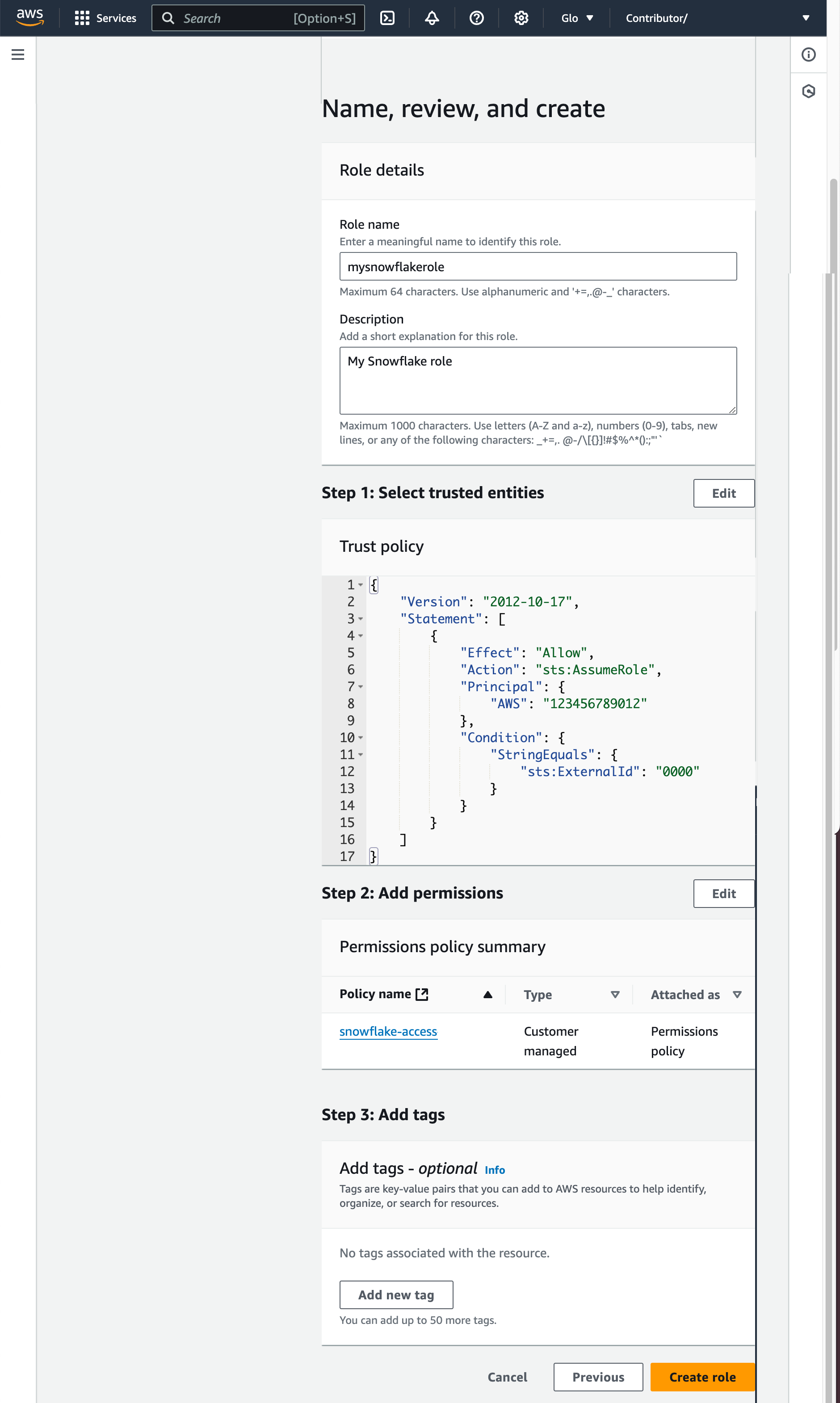 Review Page in AWS Management Console