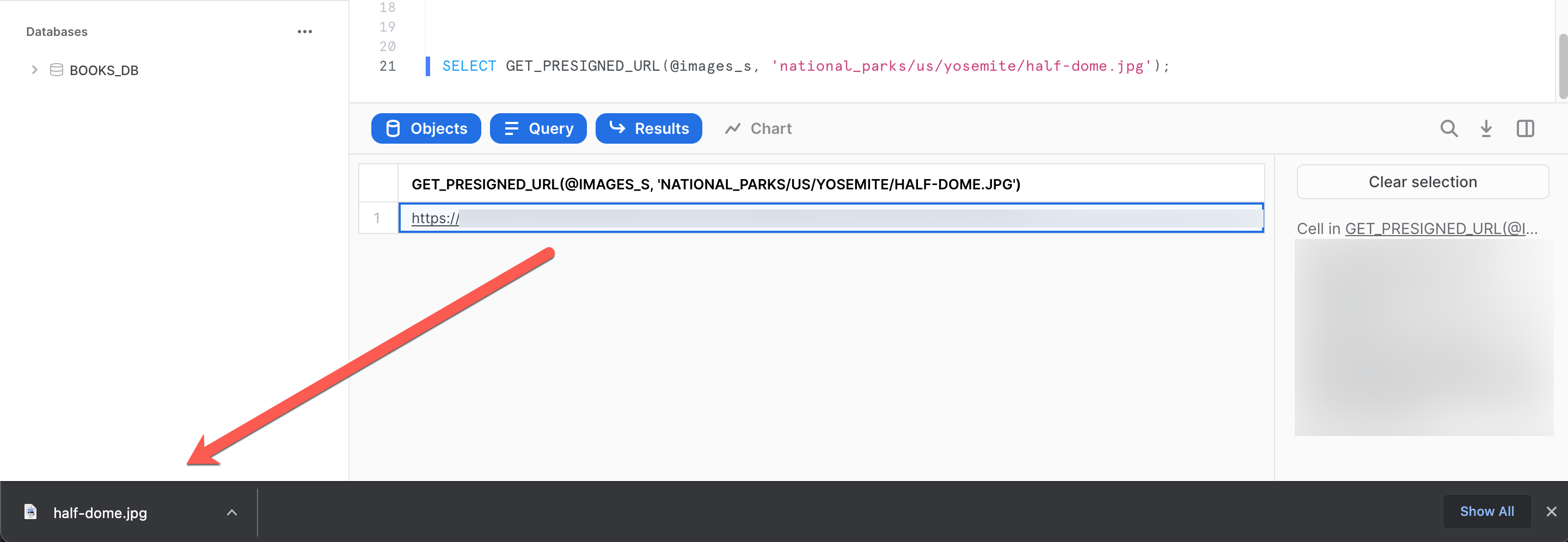 Download pre-signed URL in Snowsight results table