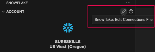 The Snowflake:Edit Connections File location.