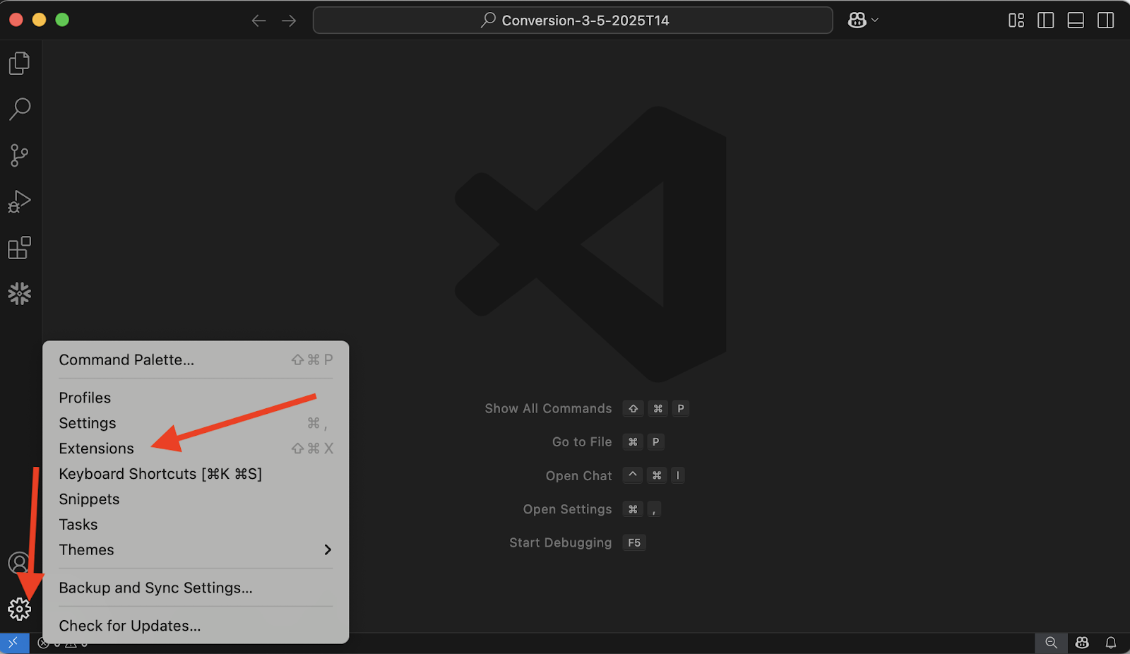 Settings panel > Extensions