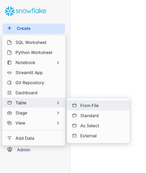 Adding data in Snowsight UI