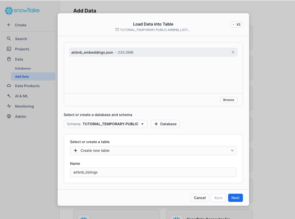 Adding data in Snowsight UI