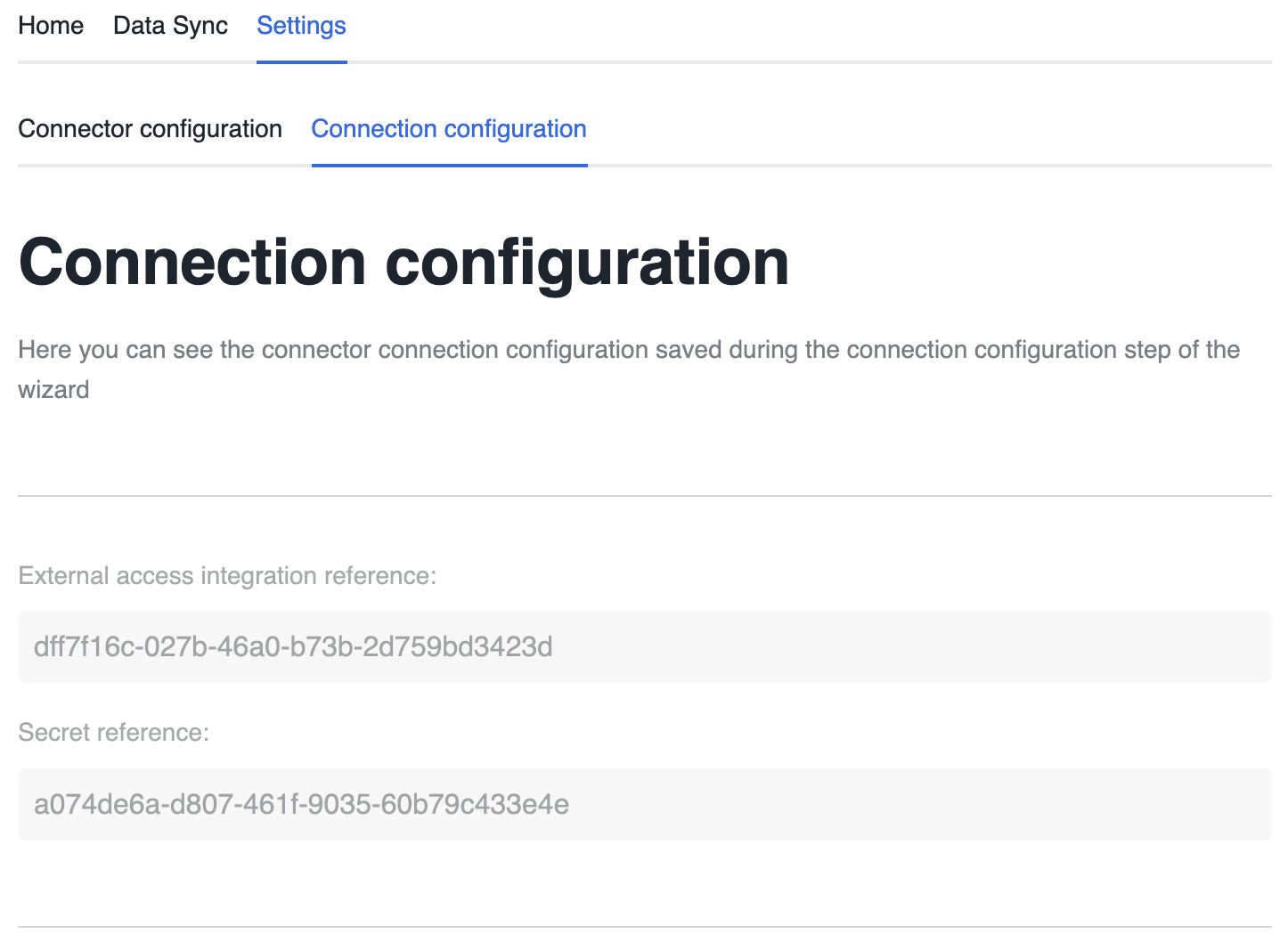 Connection configuration settings