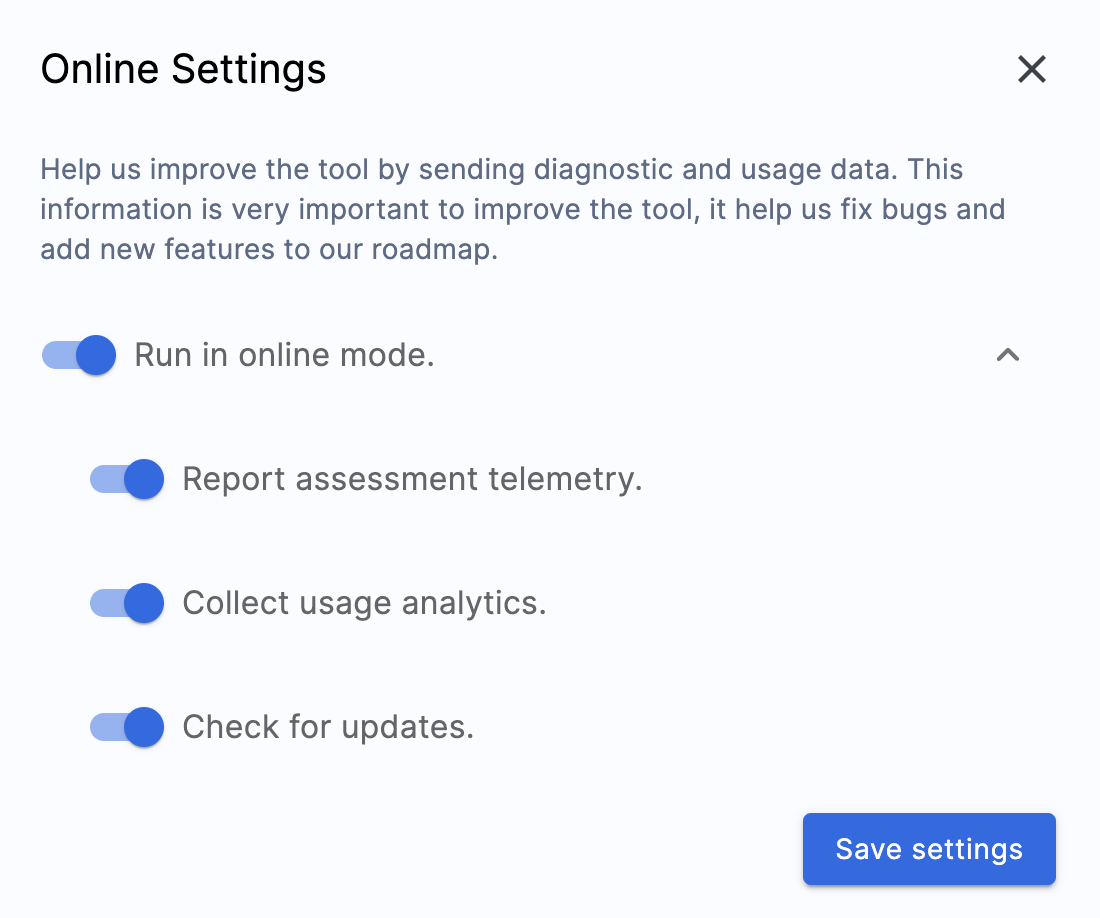 The online settings menu