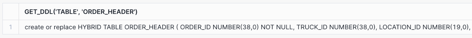 Output of get_ddl on order_header table