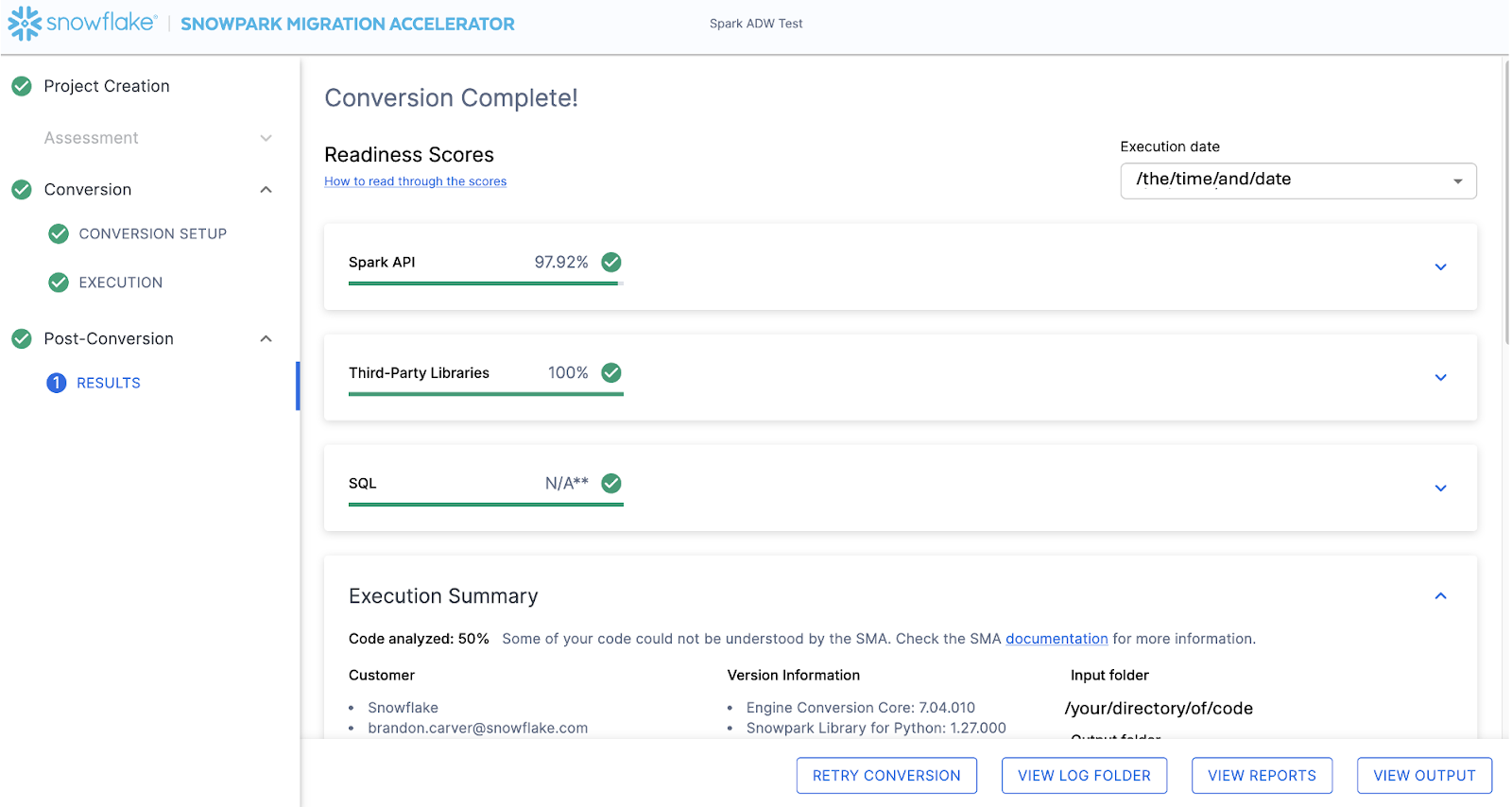 Conversion results page