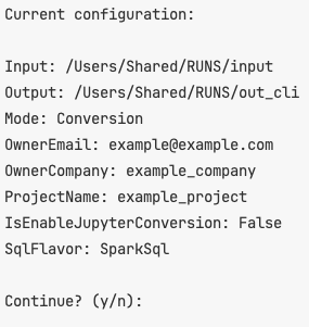 Aktuelle Konfiguration vor dem Start des Prozesses.