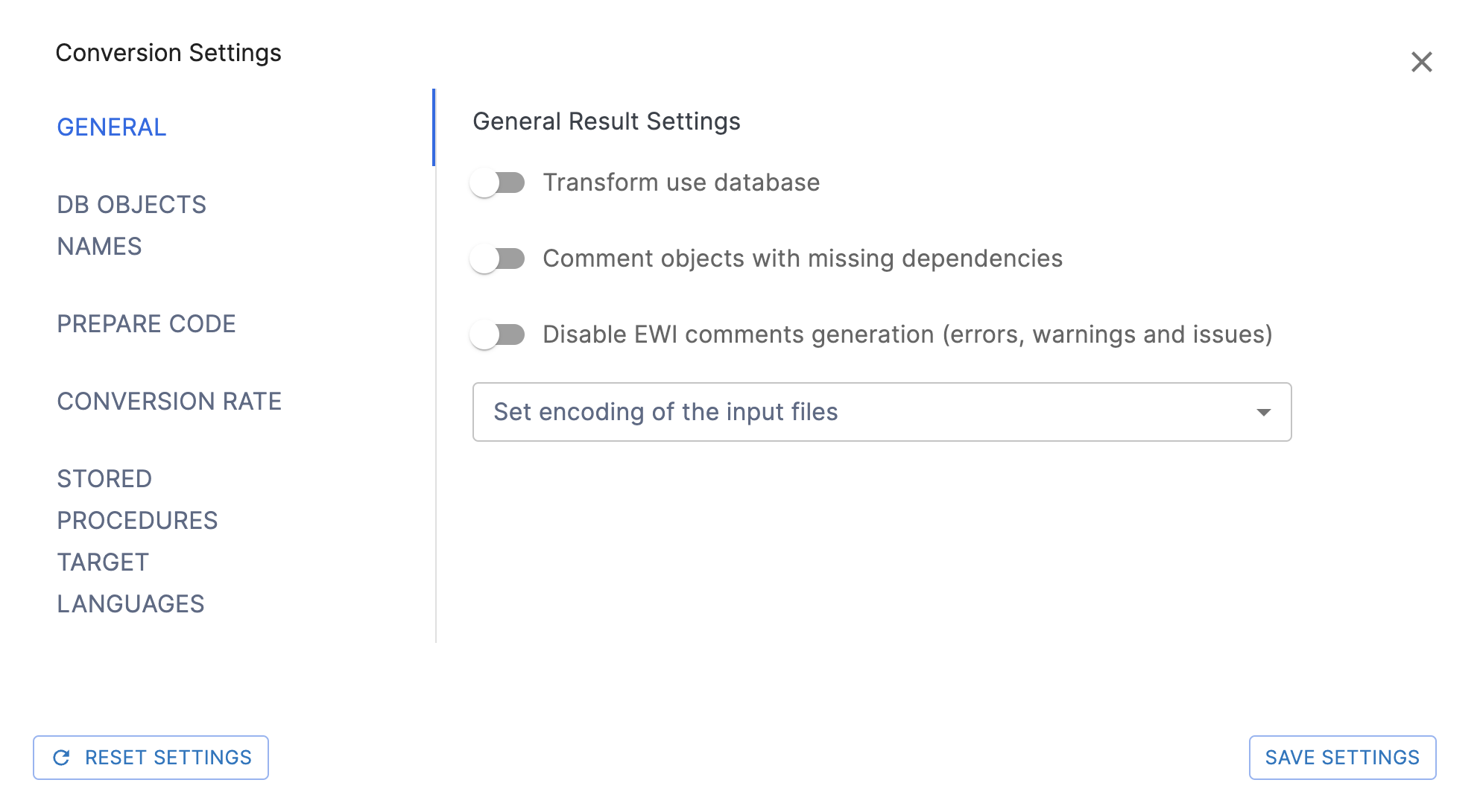 Seite „General Conversion Settings“