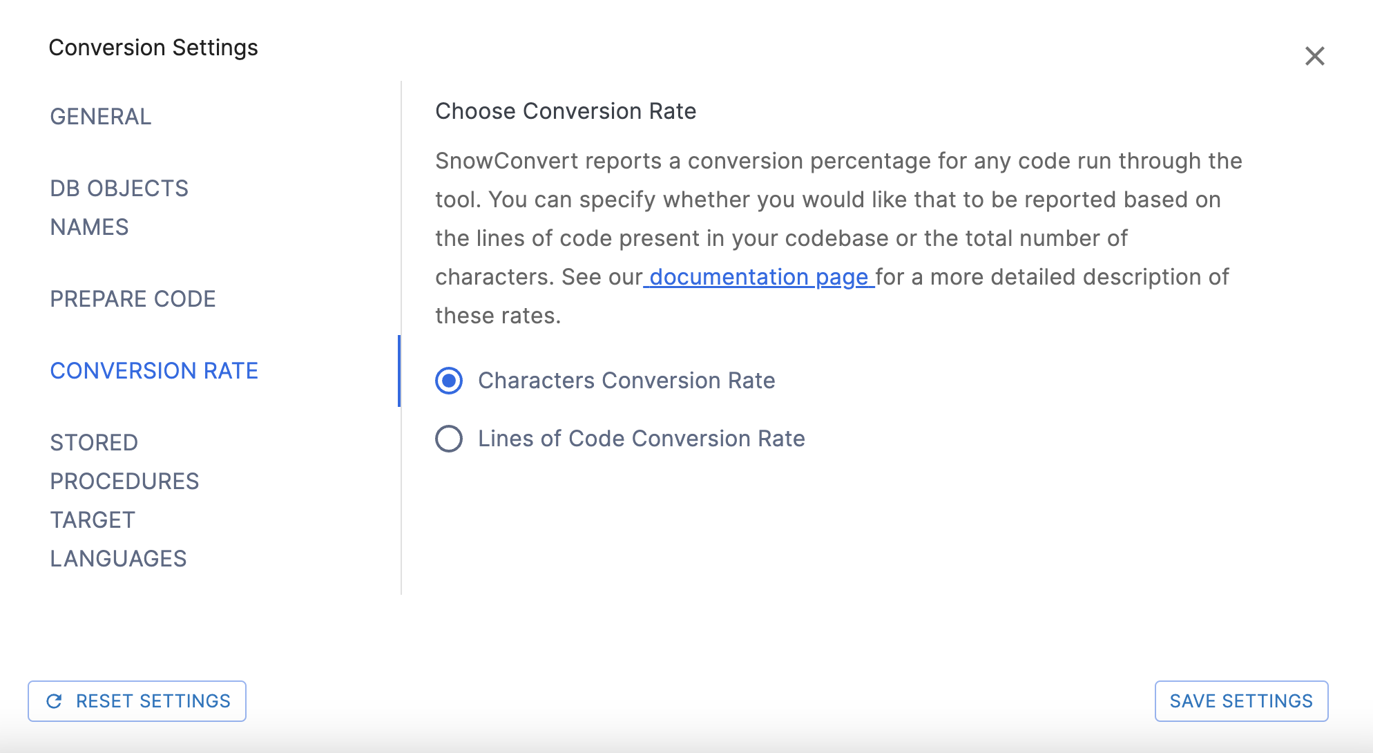 Seite „Conversion Rate Settings“