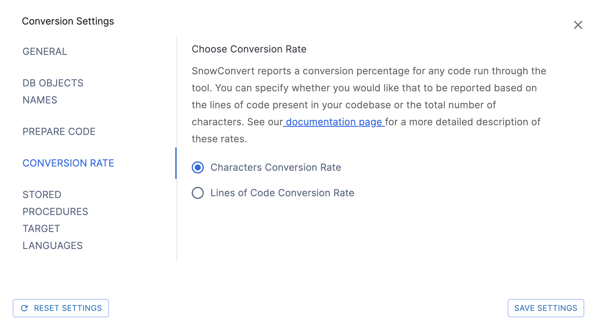 Seite „Conversion Rate Settings“