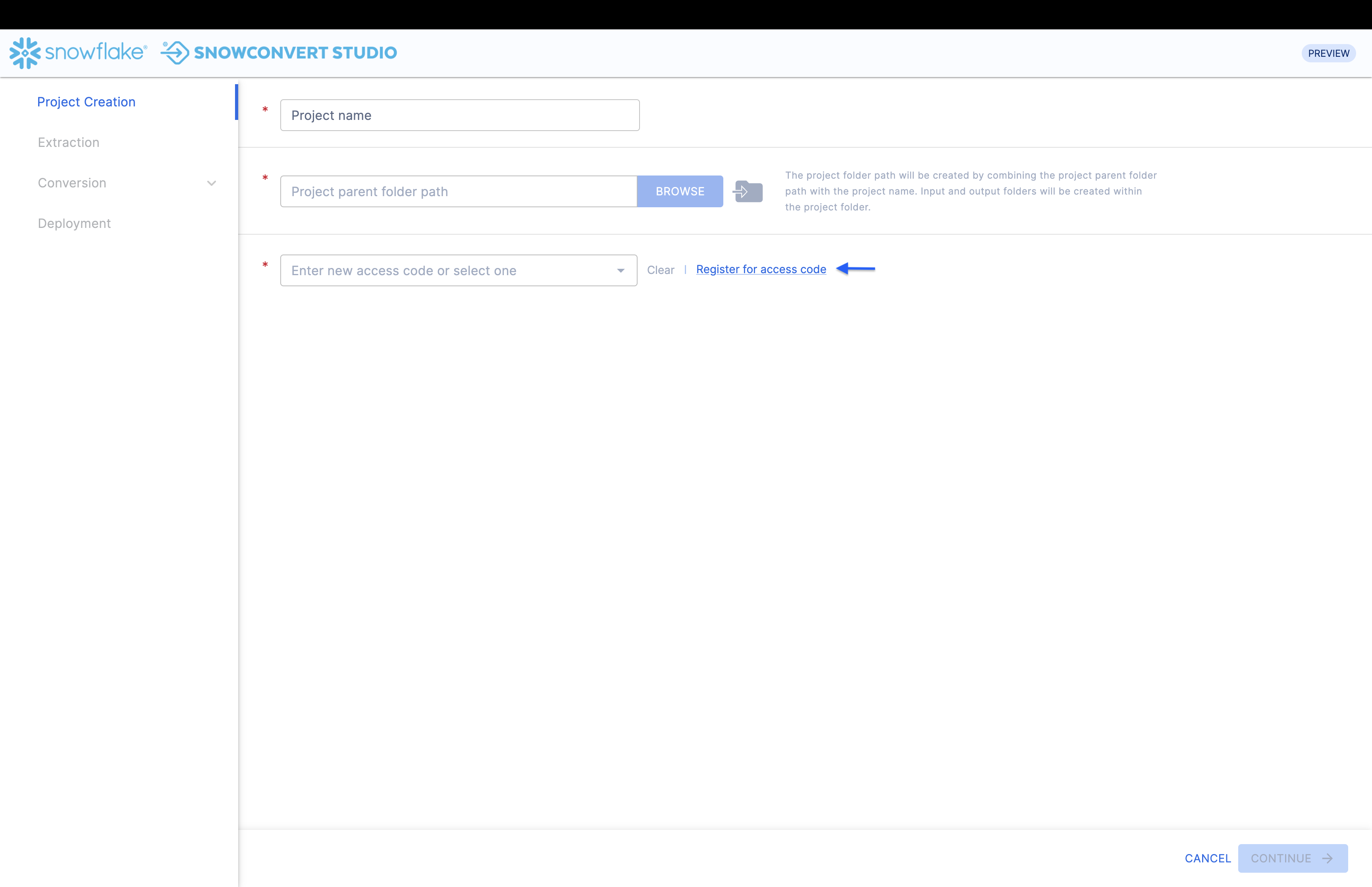 SnowConvert Studio – Project Creation