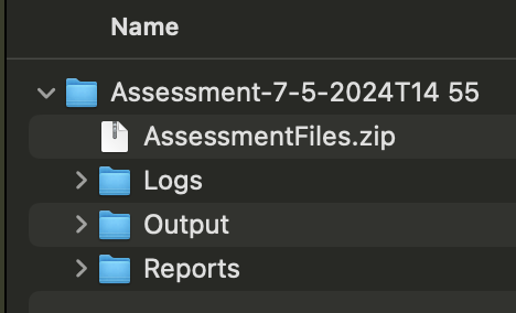 Beispiel für Ausgabeverzeichnis, einschließlich der AssessmentFiles. zip
