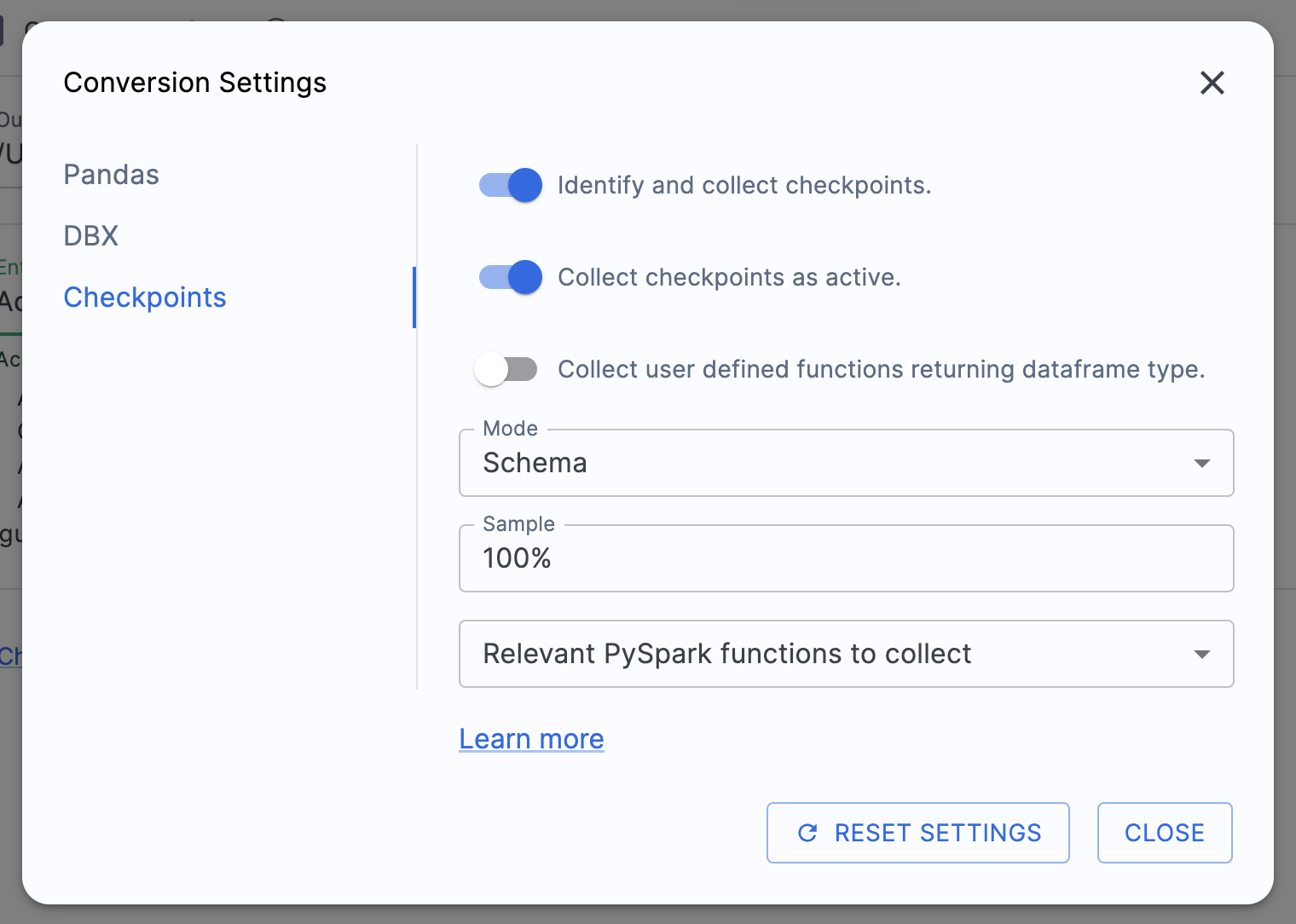 SMA-Checkpoints Settings