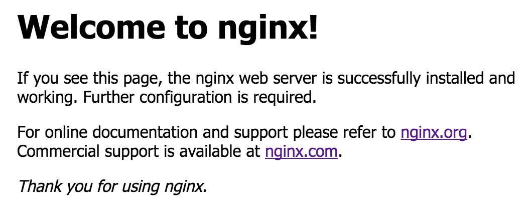 Screenshot der Erfolgsseite des NGINX-Webservers in einem Browser