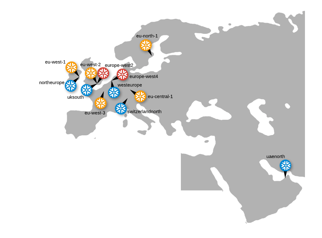 Europe cloud regions supported by Snowflake