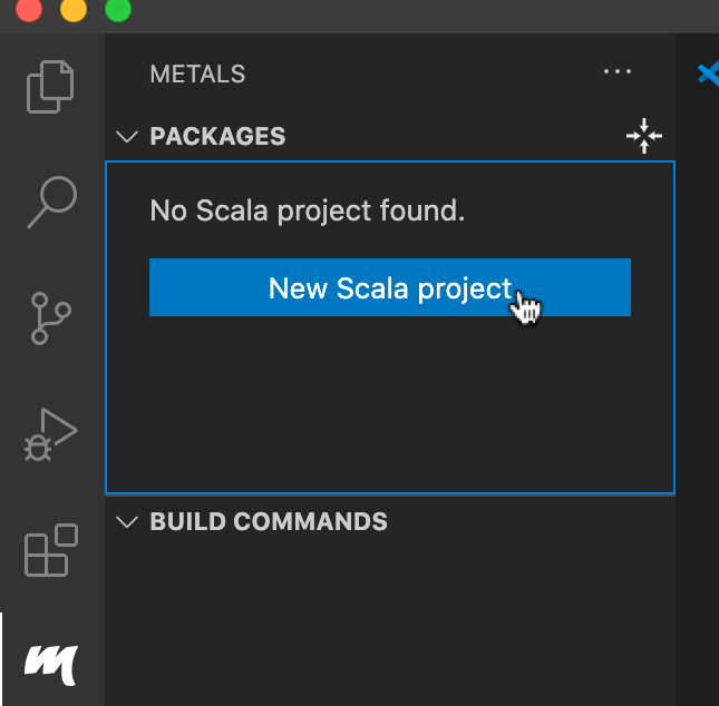 Button to create a new Scala project Visual Studio Code