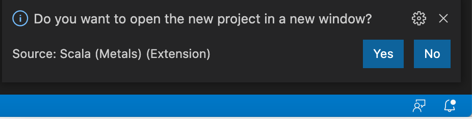 Dialog box prompting you to open the new project in a new window