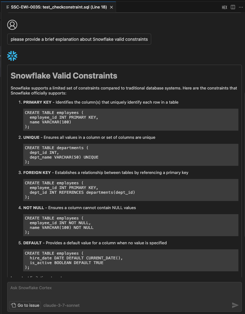 SnowConvert Migration Assistant chat interaction