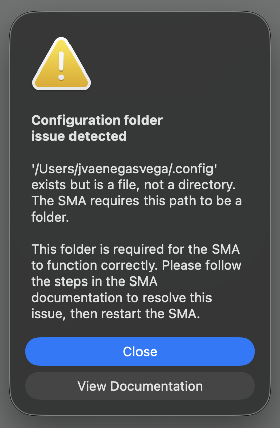 The modal shown when .config is a file instead of a folder