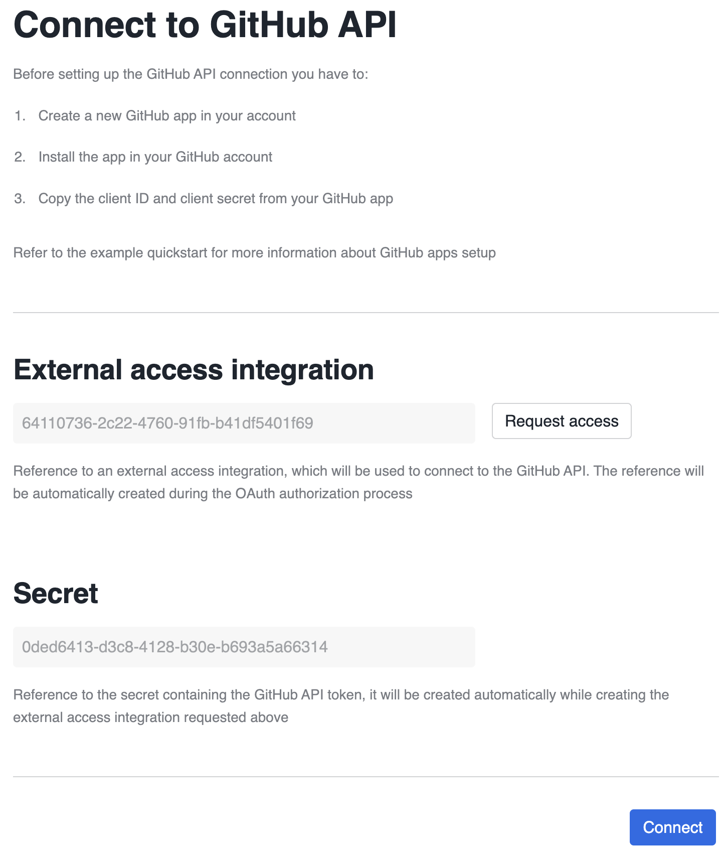 Connection configuration screen