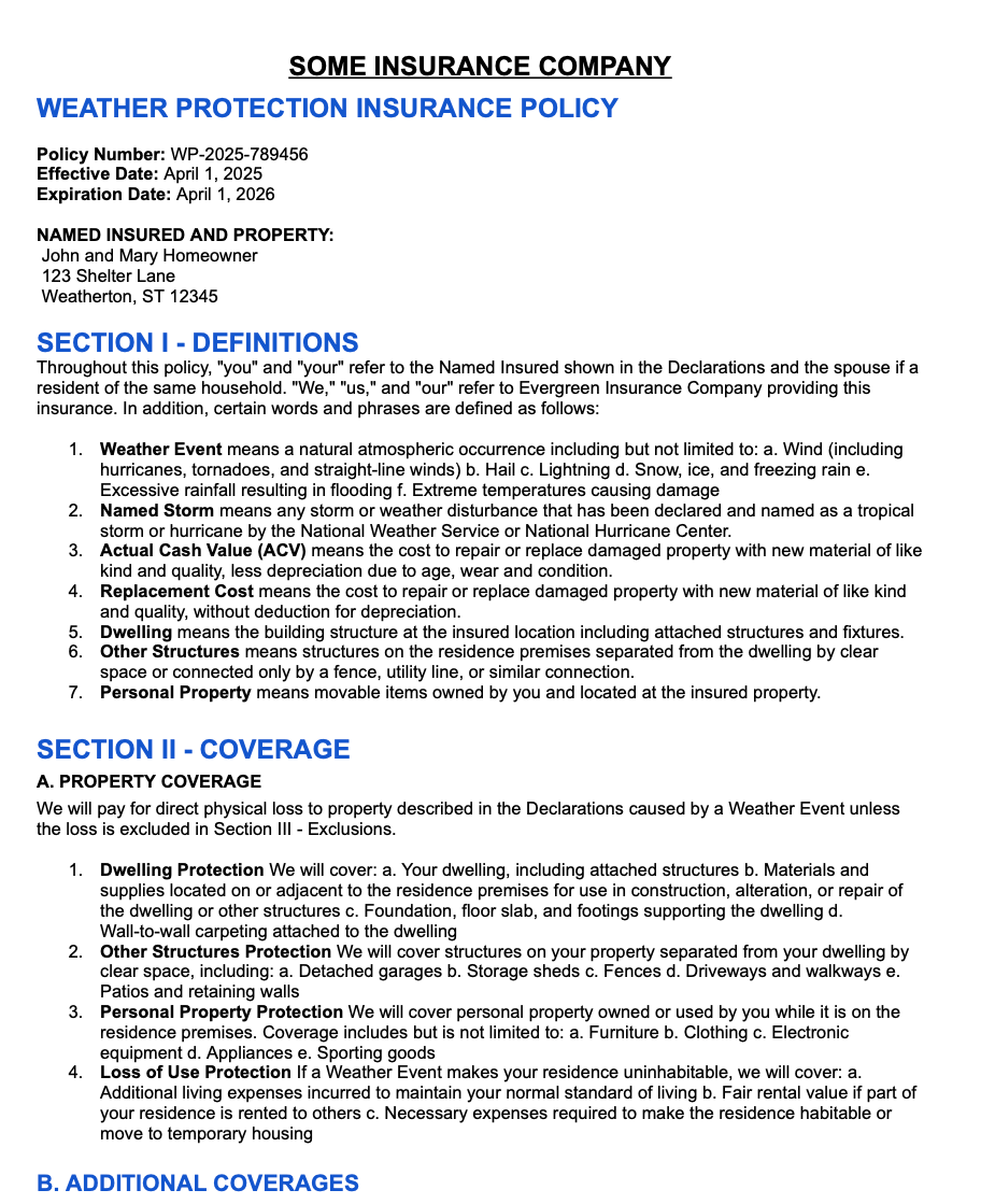 Example weather insurance document