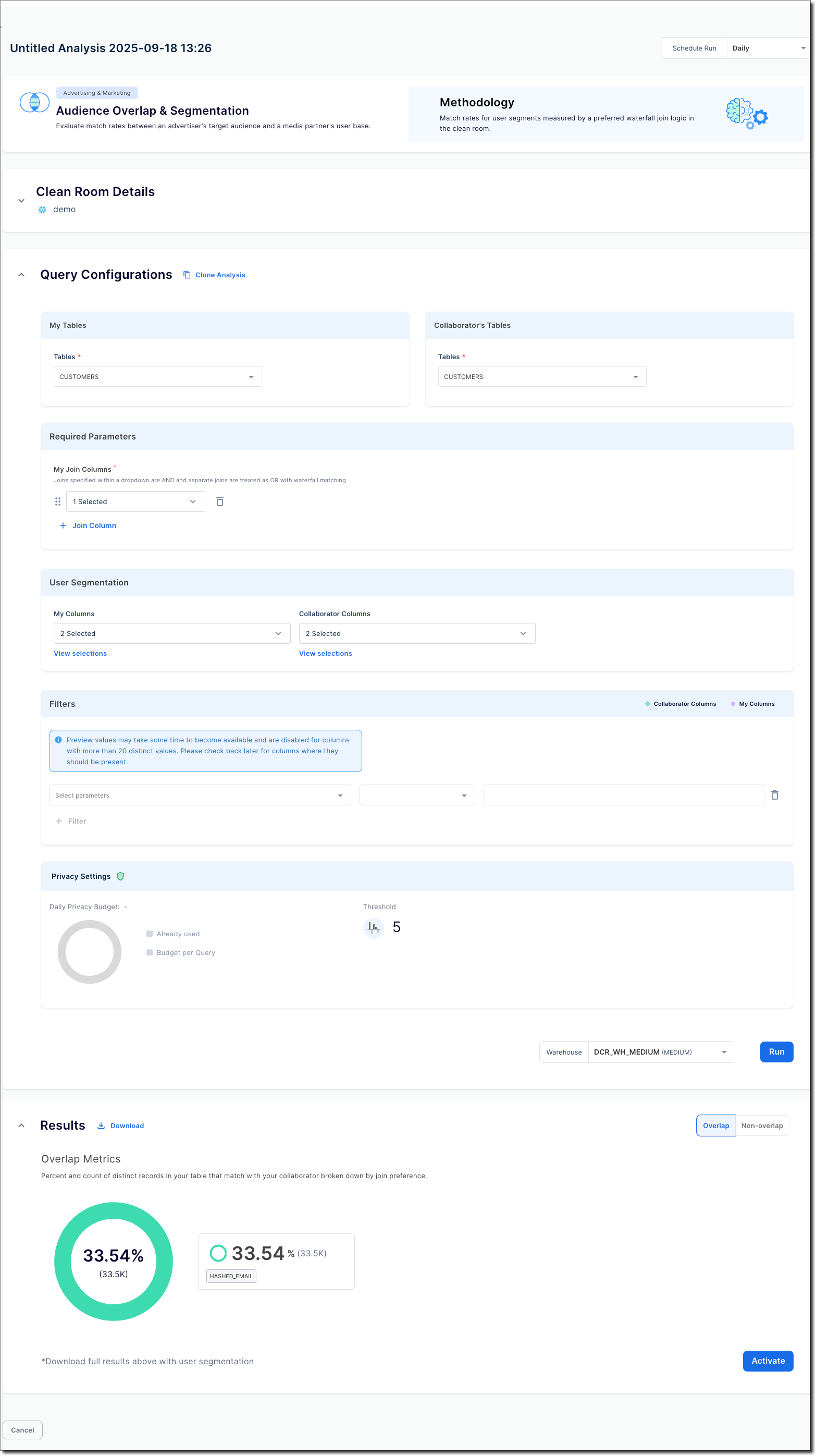 Analysis results page
