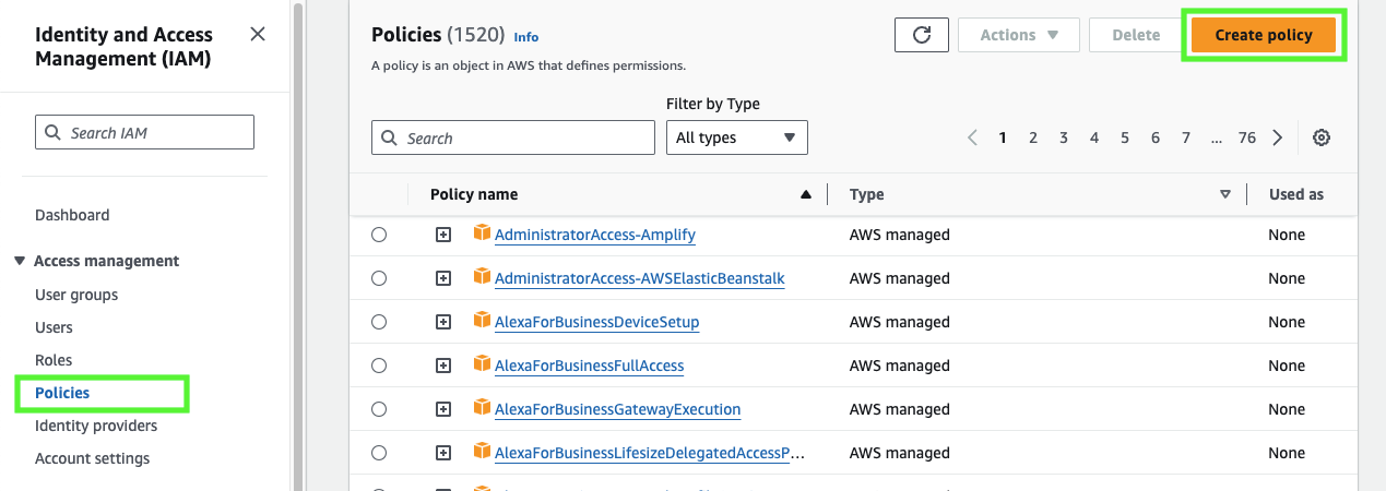 Create an IAM policy in the AWS Management Console.