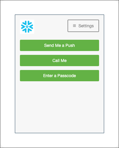 MFA selection dialog with Send Me a Push, Call Me and Enter a Passcode options.