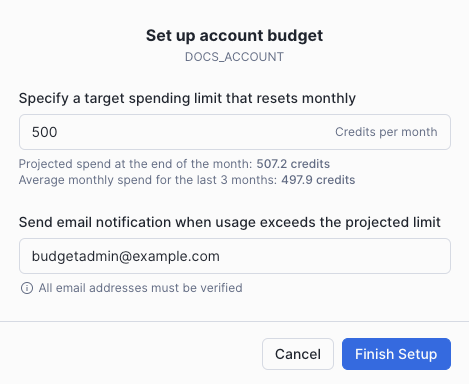 Account budget configuration screenshot