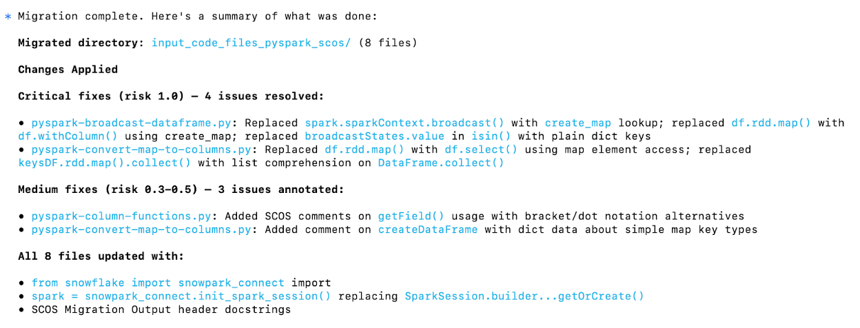 Screenshot showing the conversion summary and syntax check results.