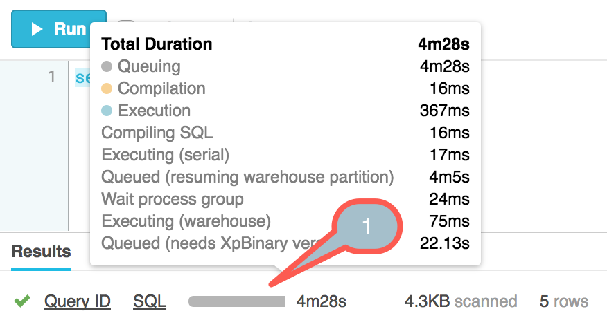 Duration popup in the results pane
