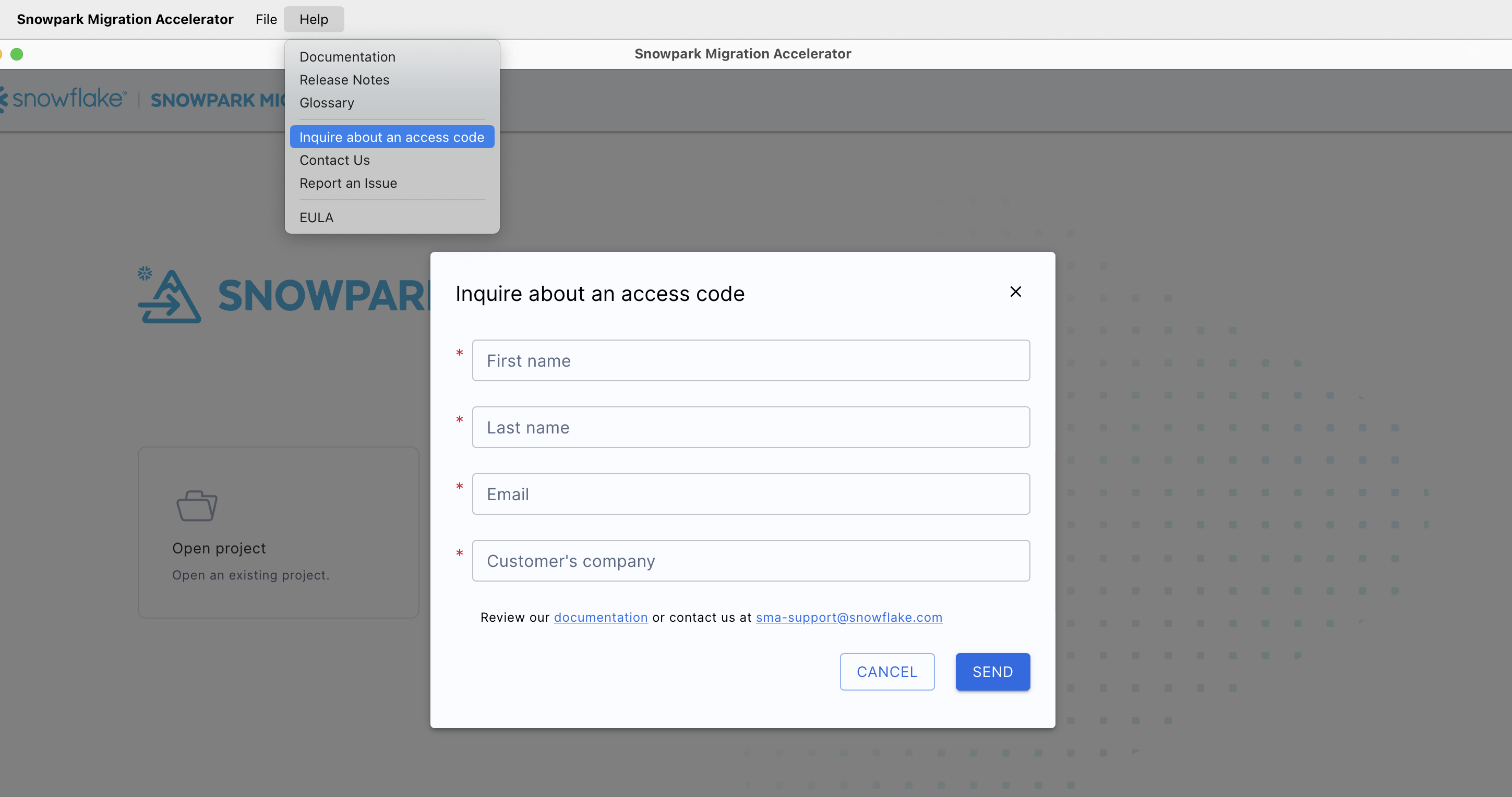 Écran Demander un nouveau code d'accès