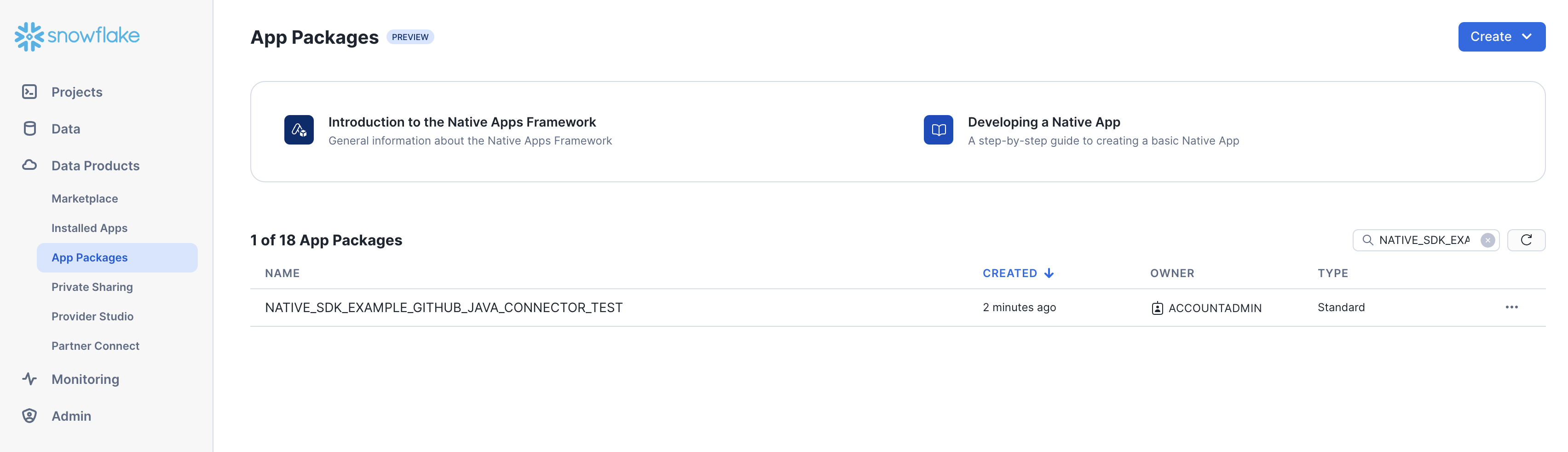Vue des paquets d'applications