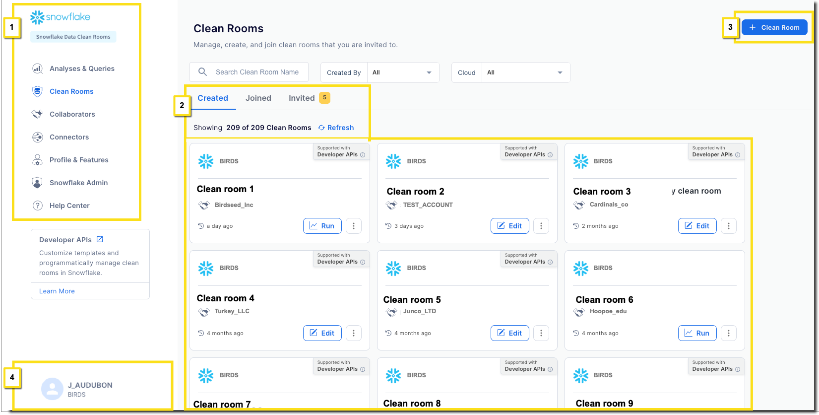 Page de liste des salles blanches
