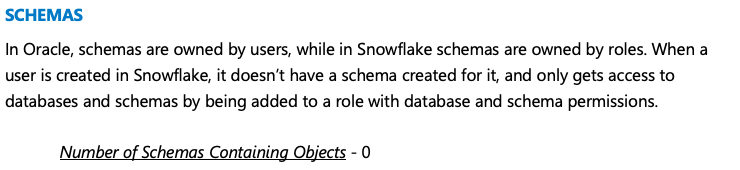 Section Schémas du rapport d'évaluation pour Oracle.