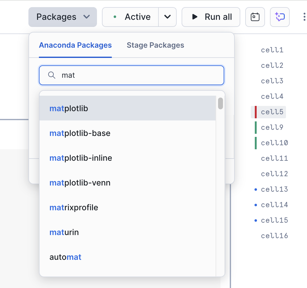 Search in Packages dialog box