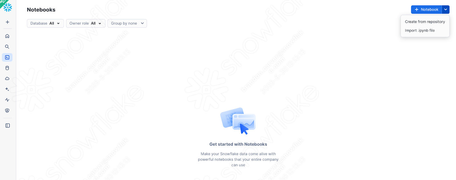 Snowsight Notebooks section