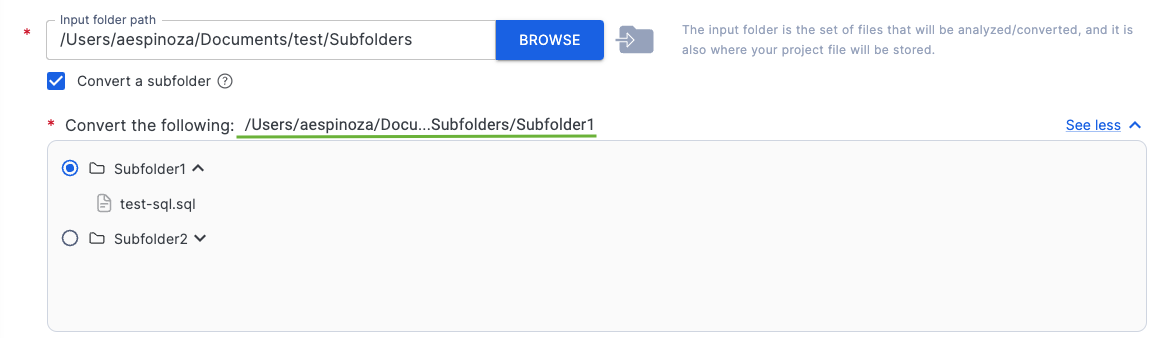 Selected path in file explorer of SnowConvert AI