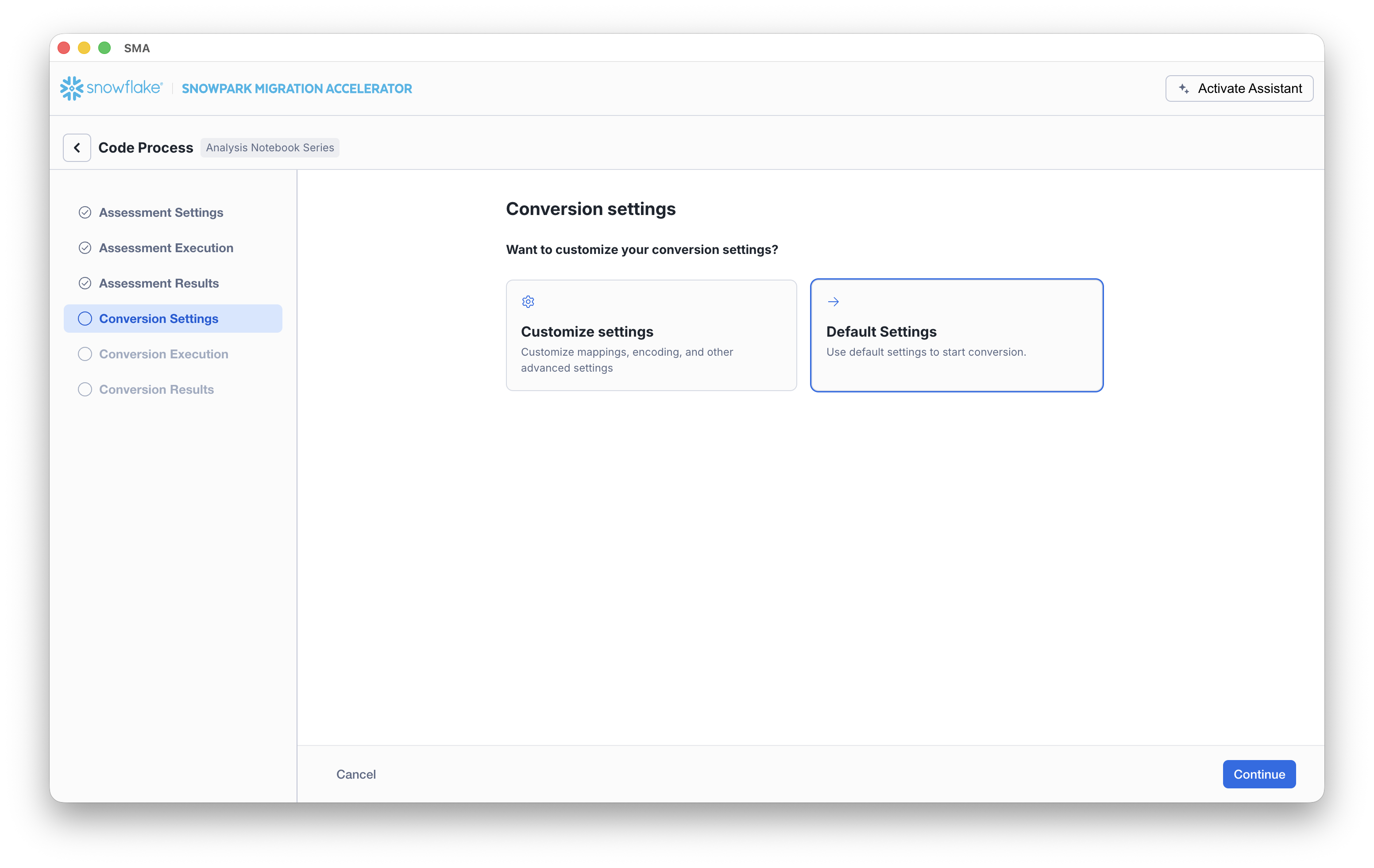 Conversion settings page