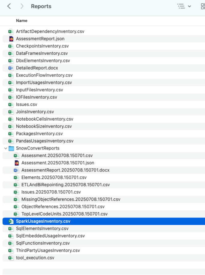 Local directory with inventories and reports