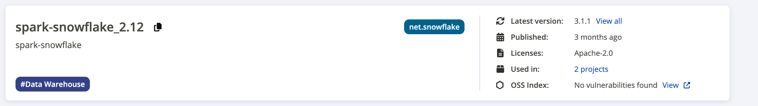 MavenのSpark用Snowflakeコネクタのダウンロードページ