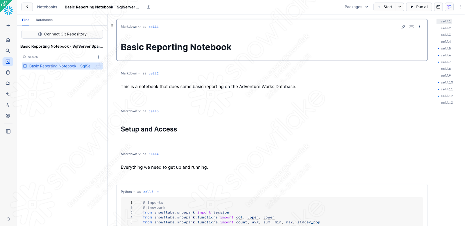 Notebook loaded in Snowflake
