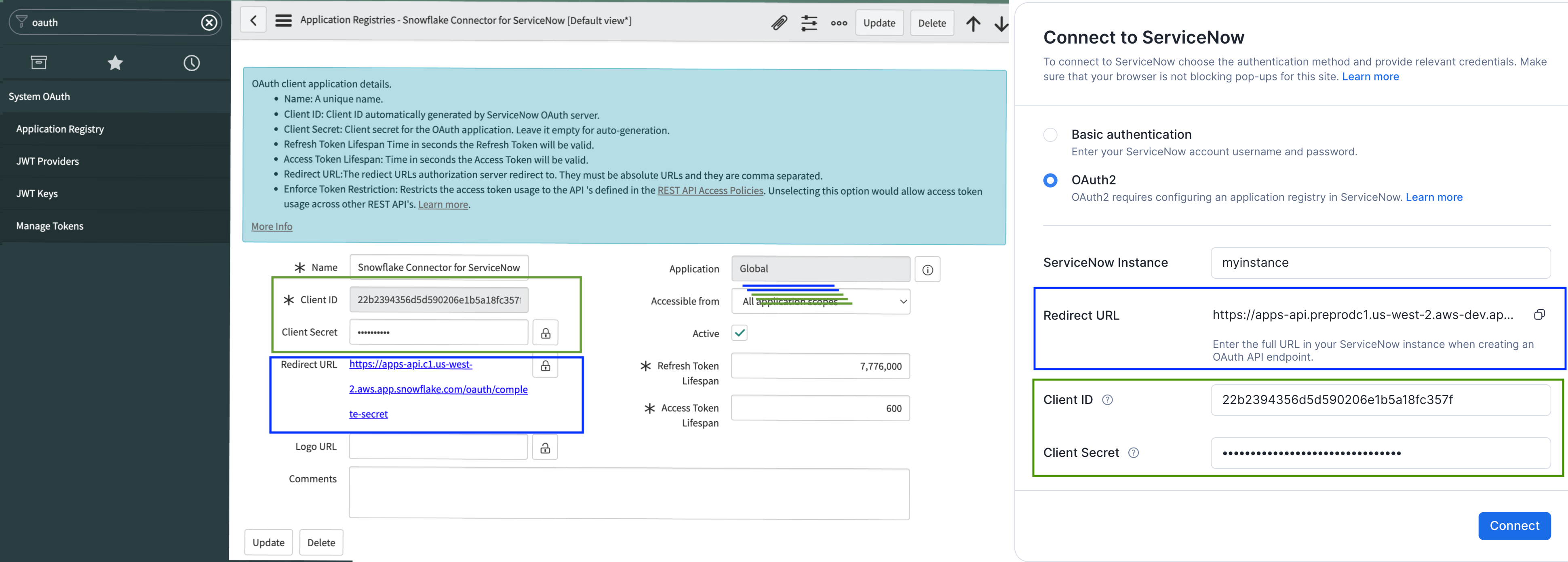 左側の ServiceNow にアプリケーションレジストリのページを表示します。