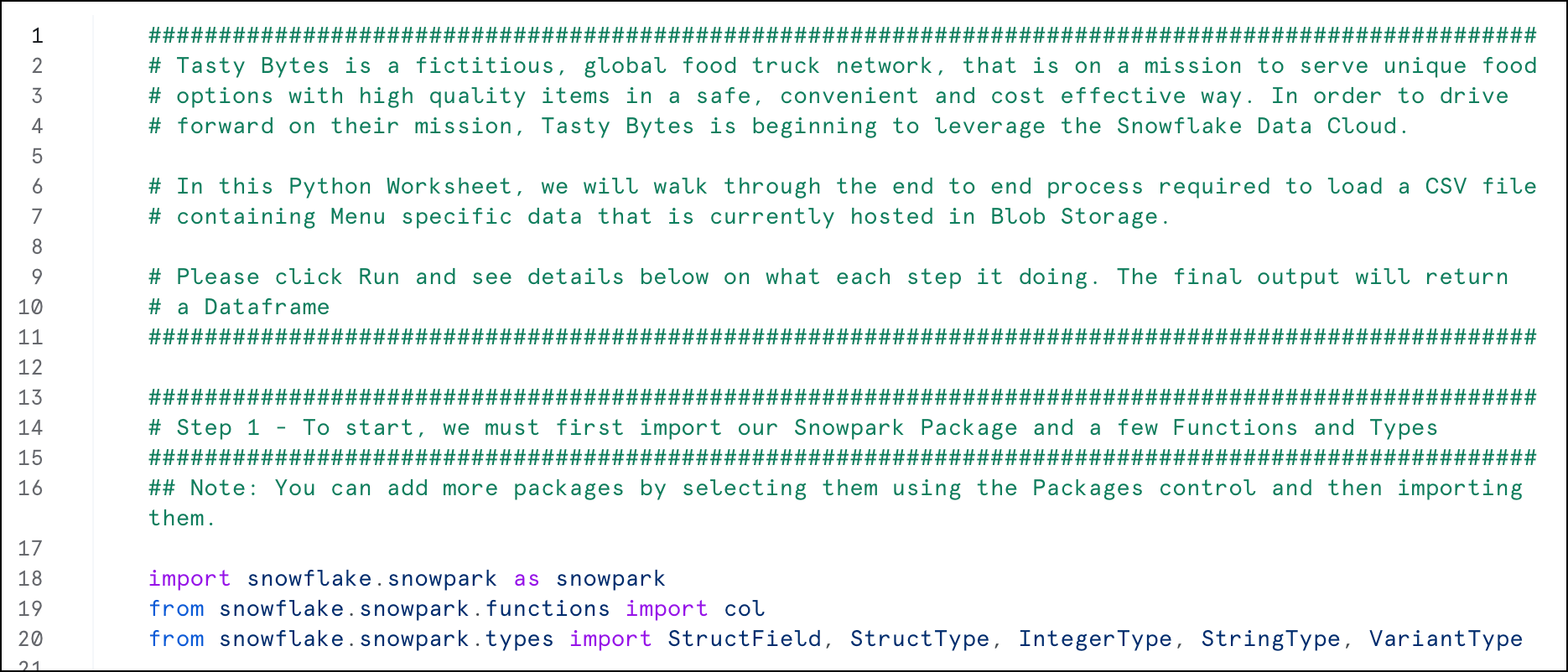 Pythonのロードとクエリのワークシート。このチュートリアルのコードと説明的なコメントが含まれています。