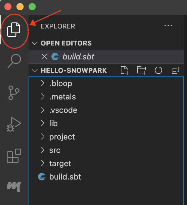 Explorer icon selected in the Activity Bar in Visual Studio Code