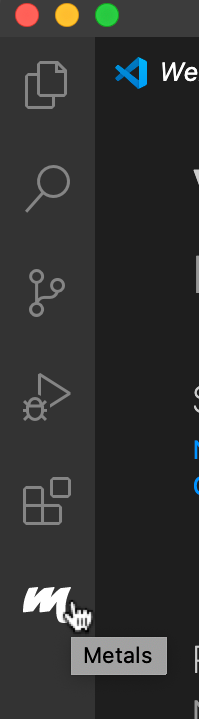 Metals extension icon in the Activity Bar in Visual Studio Code