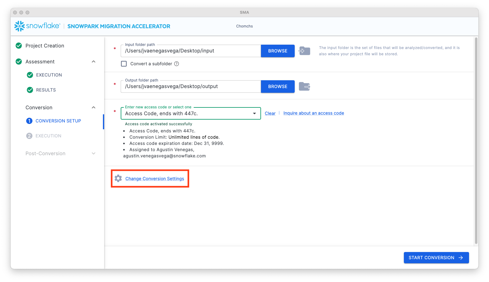 Change conversion Settings