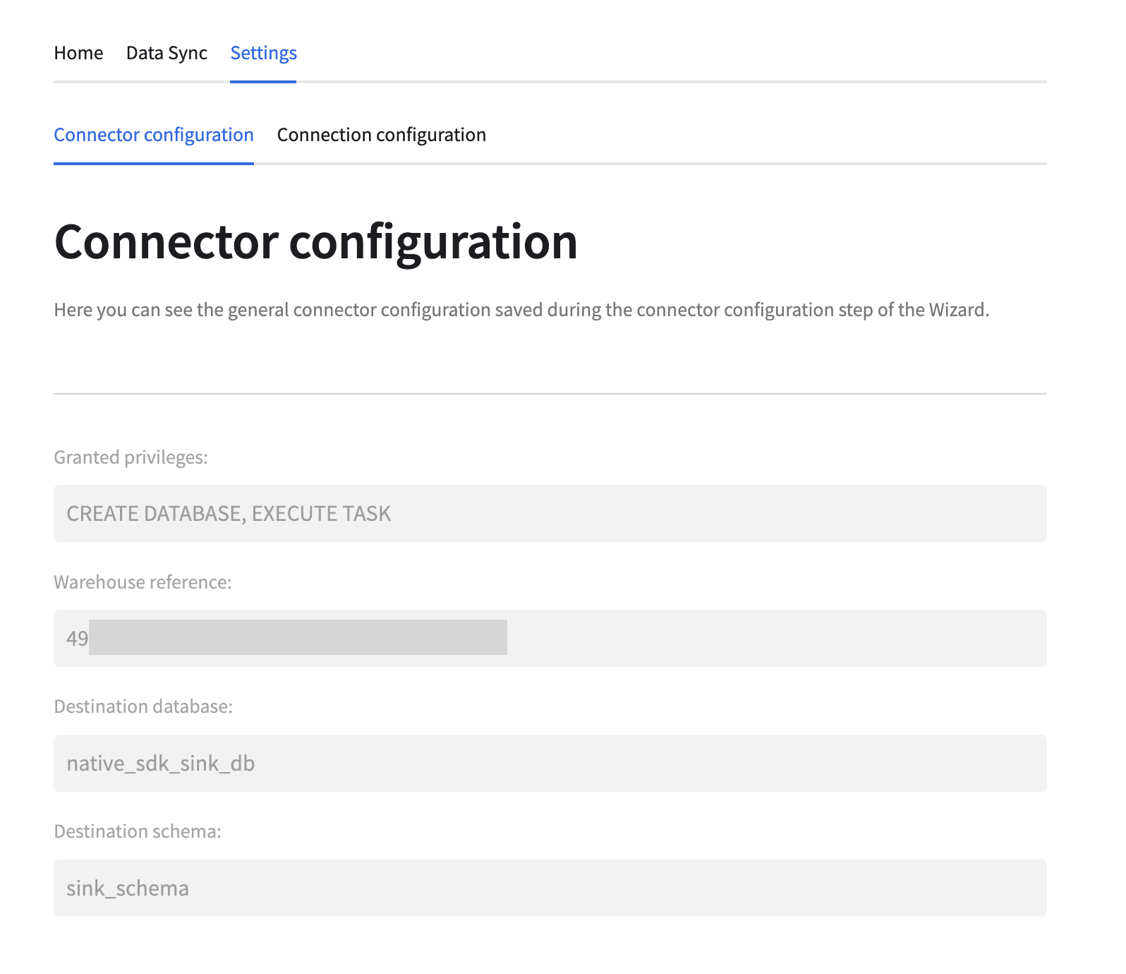 Definições de configuração do conector