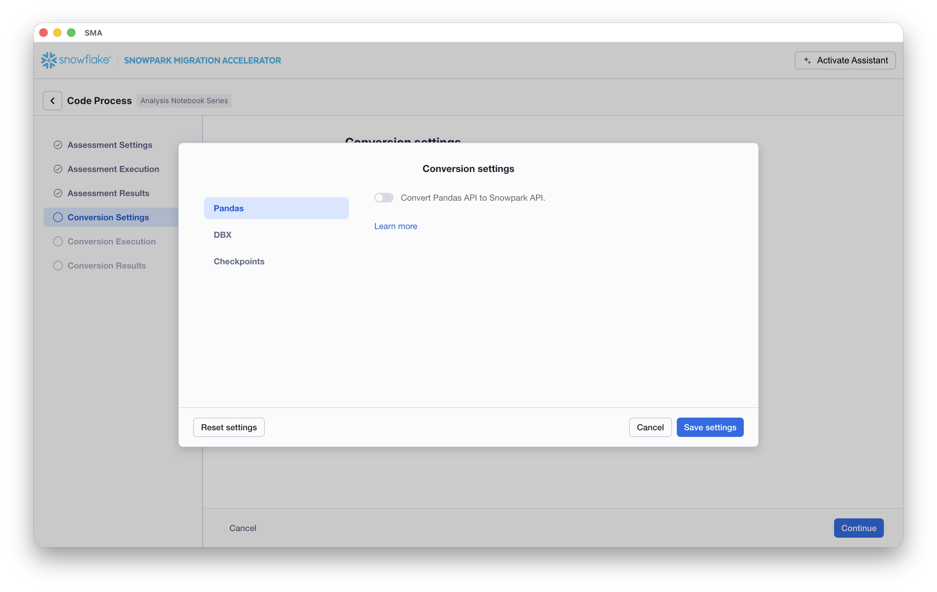 Conversion settings dialog